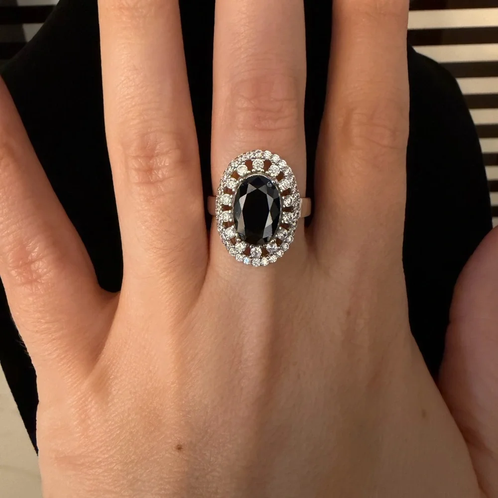 Black Onyx Sterling Silver Oval Cocktail Ring